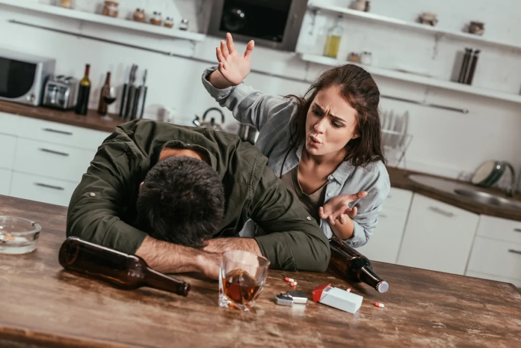 addiction vs dependence - wife angry at drunk husband